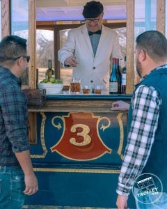 Tony Gentile's Trolley Bar, a mobile wine and cocktail bar that opened this spring and serves up drinks at catered and special events. Image: Chris Ewing / Mind Widget Creative