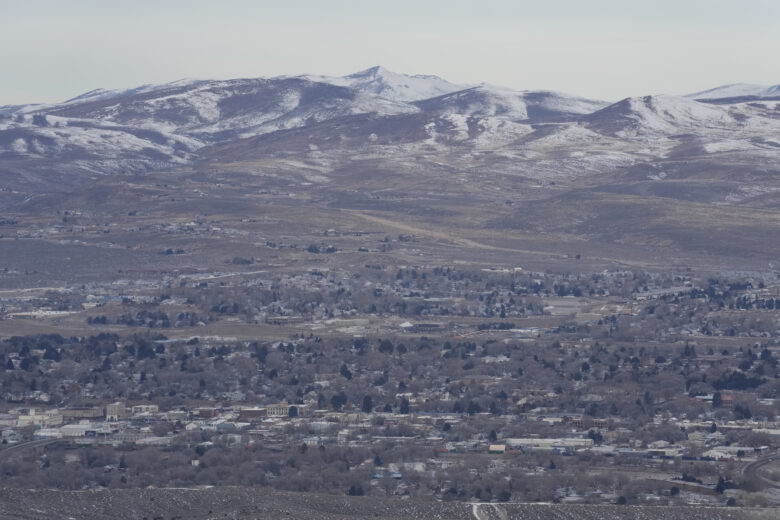 Downtown Elko is seen from a distance Saturday, Dec. 16, 2023, in Elko, Nev. (AP Photo/Godofredo A. Vásquez)