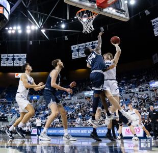 Will Baker had 11 points and five rebounds in Nevada’s 78-49 loss to Utah State at Lawlor Events Center on Jan. 29, 2022 (Mike Smyth / This is Reno)