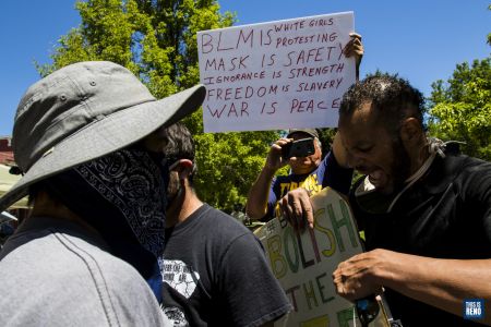 Protesters and counter-protesters clashed during a Black Lives Matter demonstration in Carson City on July 11, 2020. Image: Ty O'Neil