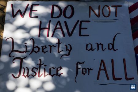 A protest sign at a Black Lives Matter demonstration July 11, 2020 in Carson City. Image: Ty O'Neil