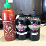 Sriracha, soy sauce and teriyaki sauce