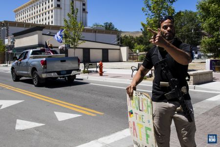 Protesters and counter-protesters clashed during a Black Lives Matter demonstration in Carson City on July 11, 2020. Image: Ty O'Neil