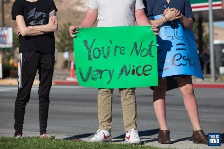 A protest sign against ICE at a July 11, 2020 demonstration at the Washoe County Jail. Image: Trevor Bexon