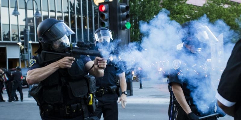Reno Police shot rubber bullets and used tear gas and stun grenades to deter rioters in downtown Reno. Image: Ty O'Neil