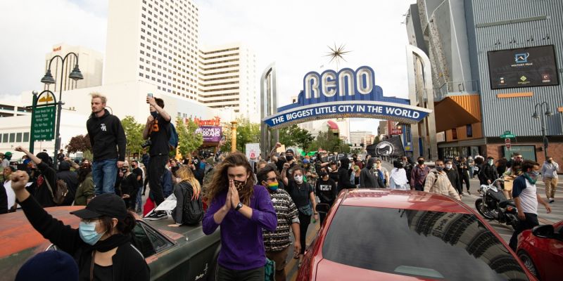Black Lives Matter protesters head through Downtown Reno. Image: Isaac Hoops