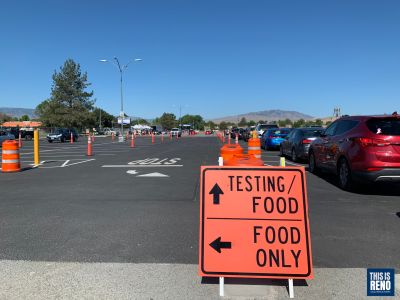 A drive-through COVID-19 testing site at Reed High School in Sparks. Image: Lucia Starbuck