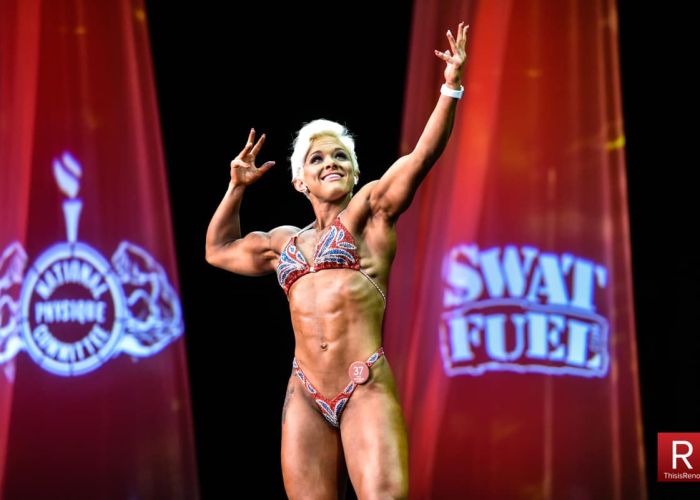 A competitor poses during the NPC Mother Lode Finals competition on Saturday, April 13 at the Grand Sierra Resort in Reno, NV.