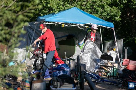 A small camp with a handful of unsheltered individuals packed up all of their belongings and relocated on June 2, due to a scheduled clean-up in the area. Image: Eric Marks