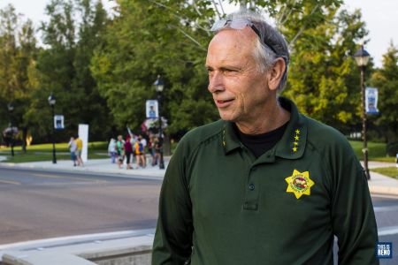 Sheriff Ken Furlong spoke with media after accidental gunfire at the close of a Black Lives Matter protest in Carson City. Image: Ty O'Neil