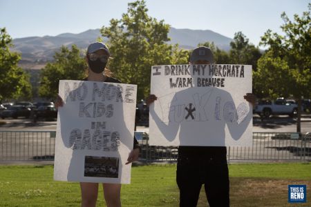 Protesters outside the Washoe County Sheriff's Office and jail during a peaceful demonstration against ICE, July 11, 2020. Image: Trevor Bexon
