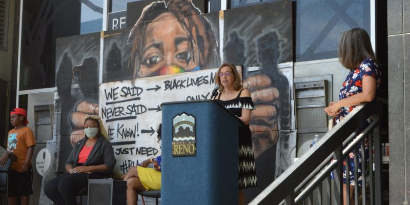 Joe C. Rock's mural is unveiled at City Hall. Image: Jeri Davis
