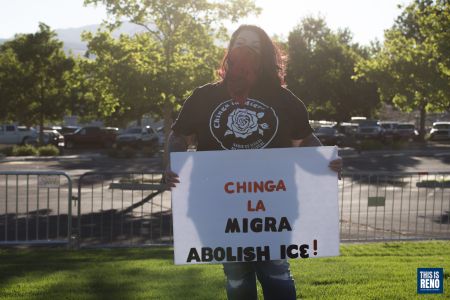 Protesters outside the Washoe County Sheriff's Office and jail during a peaceful demonstration against ICE, July 11, 2020. Image: Trevor Bexon