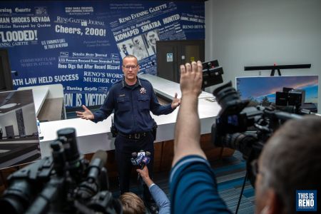 Reno Police Chief Jason Soto provides media with a tour of Reno's new Public Safety Center, planned for 911 Kuenzli St. in Reno, Nev. Image: Eric Marks / This Is Reno