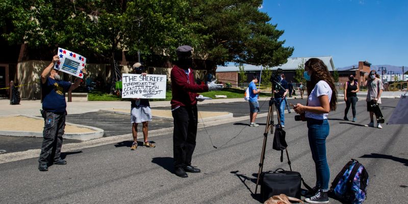 Don Dike-Anukam reports on Facebook Live from Minden as a large crowd of counter-protesters came out to support the local sheriff on Aug. 8, 2020.