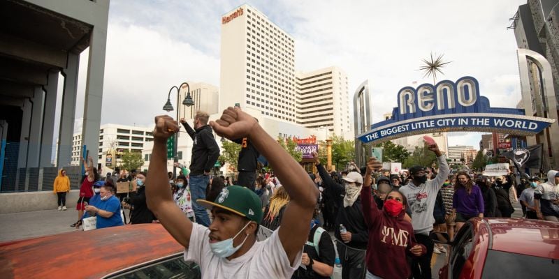 Black Lives Matter protesters head through Downtown Reno. Image: Isaac Hoops