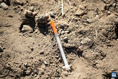 A used syringe from a camp near Interstate 80. Image: Eric Marks