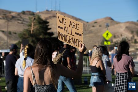 A protest sign against ICE at a July 11, 2020 demonstration at the Washoe County Jail. Image: Trevor Bexon