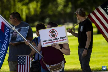 Counter-protesters at a Black Lives Matter protest in Carson City, July 11, 2020. Image: Ty O'Neil