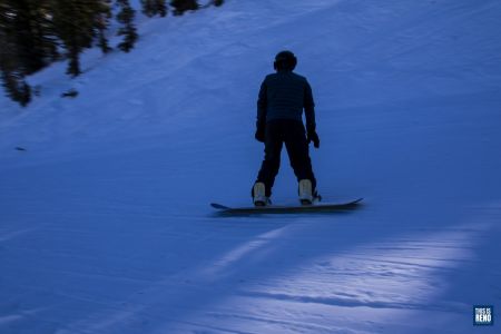 A snowboarder near Mt. Rose in January 2020.