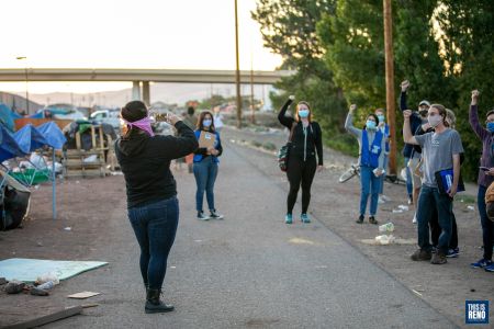 ACLU volunteers were on site at an early morning cleanup of a homeless encampment in downtown Reno. Image: Eric Marks