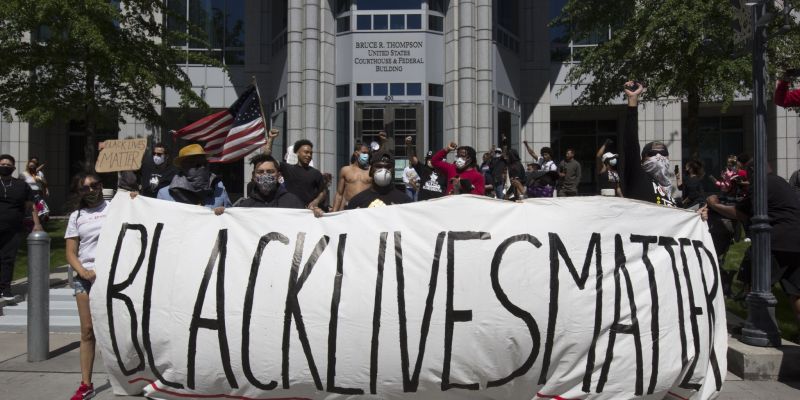 Protesters gather for the Black Lives Matter event. Image: Trevor Bexon